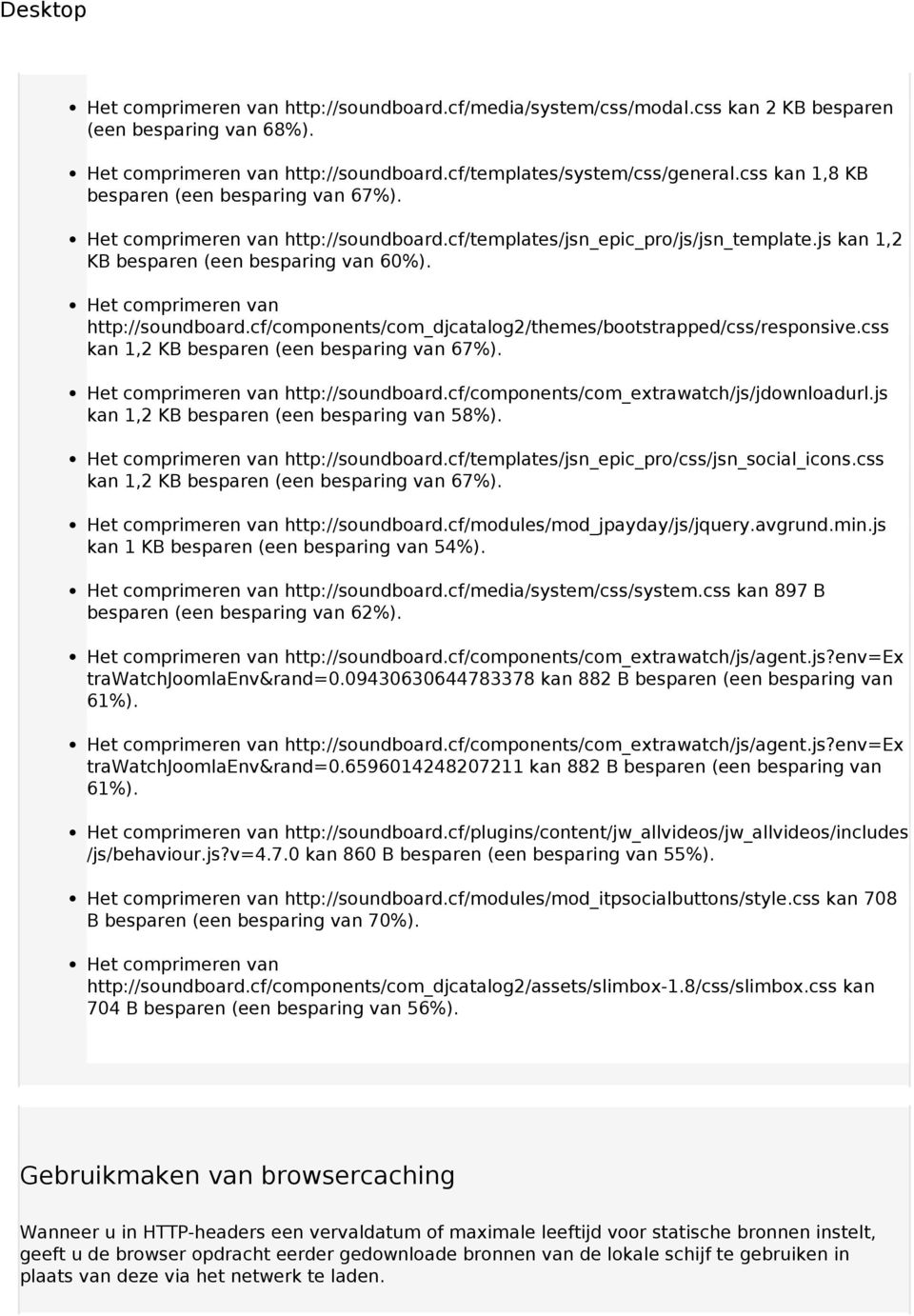 Het comprimeren van http://soundboard.cf/components/com_djcatalog2/themes/bootstrapped/css/responsive.css kan 1,2 KB besparen (een besparing van 67%). Het comprimeren van http://soundboard.