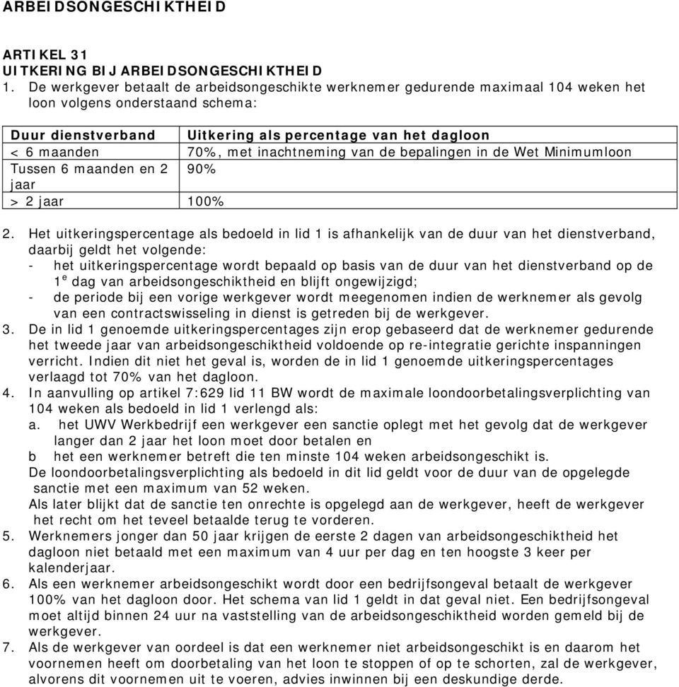 inachtneming van de bepalingen in de Wet Minimumloon Tussen 6 maanden en 2 90% jaar > 2 jaar 100% 2.