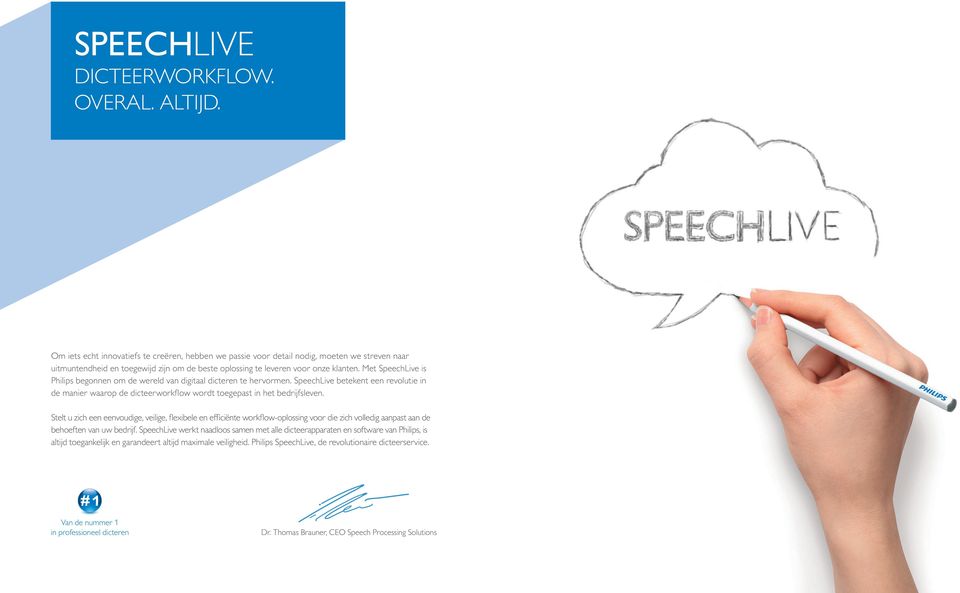 Met SpeechLive is Philips begonnen om de wereld van digitaal dicteren te hervormen. SpeechLive betekent een revolutie in de manier waarop de dicteerworkflow wordt toegepast in het bedrijfsleven.