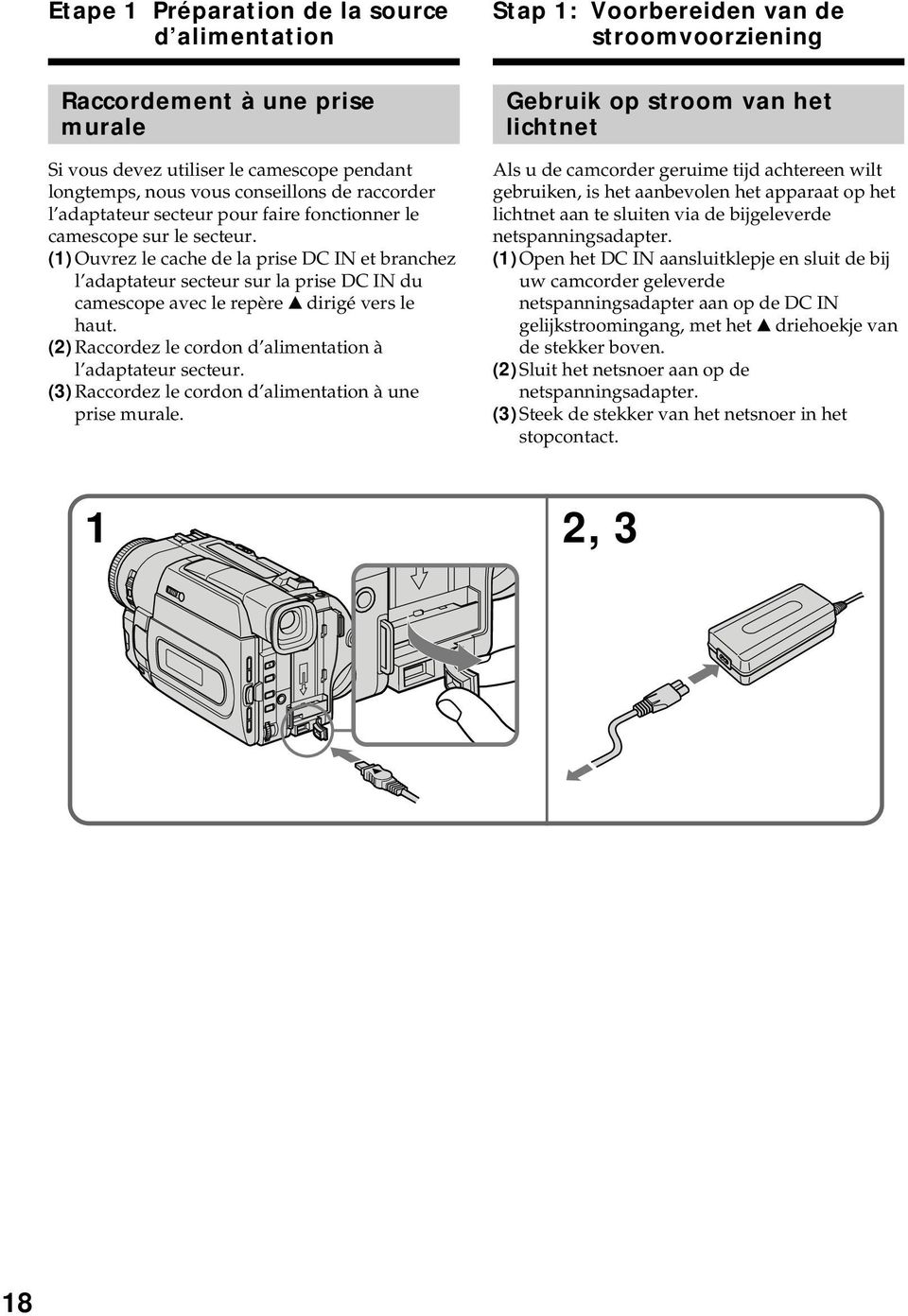 (2) Raccordez le cordon d alimentation à l adaptateur secteur. (3) Raccordez le cordon d alimentation à une prise murale.