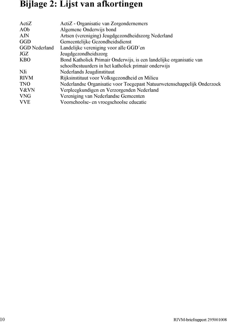 landelijke organisatie van schoolbestuurders in het katholiek primair onderwijs Nederlands Jeugdinstituut Rijksinstituut voor Volksgezondheid en Milieu Nederlandse Organisatie voor