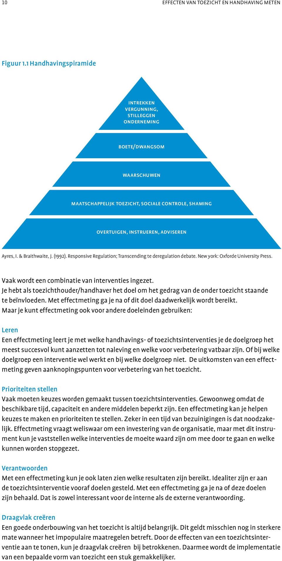 & Braithwaite, J. (1992). Responsive Regulation; Transcending te deregulation debate. New york: Oxforde University Press. Vaak wordt een combinatie van interventies ingezet.