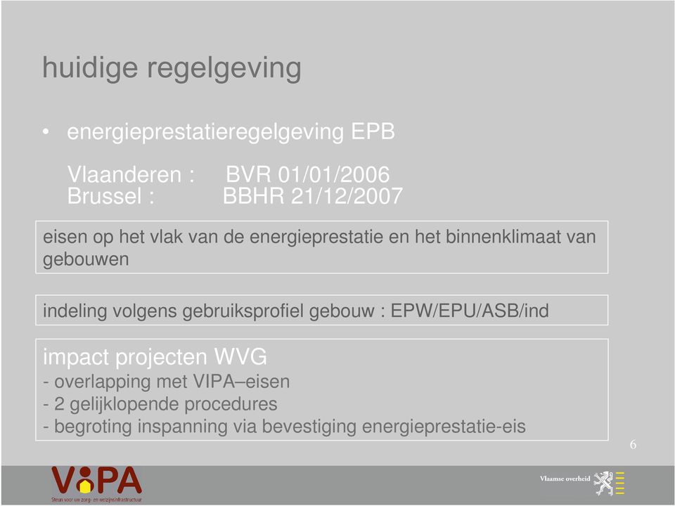 gebruiksprofiel gebouw : EPW/EPU/ASB/ind impact projecten WVG - overlapping met VIPA
