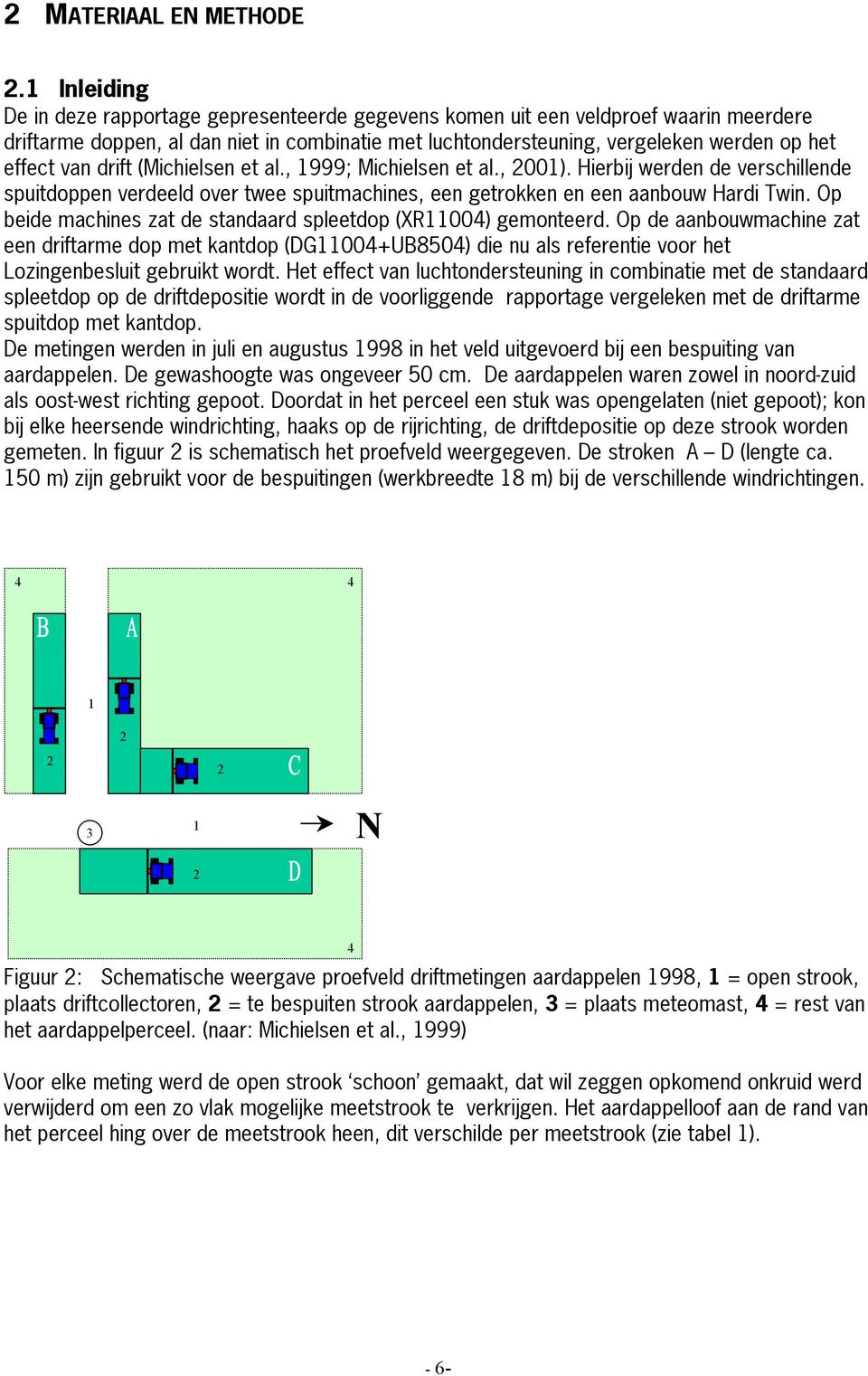 van drift (Michielsen et al., 1999; Michielsen et al., 2001). Hierbij werden de verschillende spuitdoppen verdeeld over twee spuitmachines, een getrokken en een aanbouw Hardi Twin.