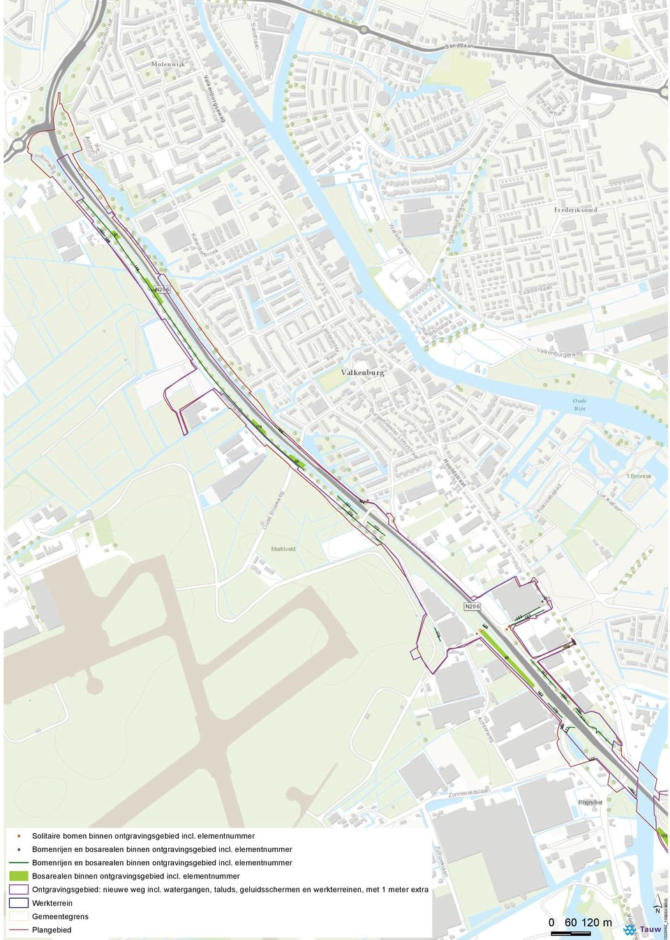 elementnummer Bomenrijen en bosarealen binnen ontgravingsgebied incl. elementnummer Bosarealen binnen ontgravingsgebied incl.