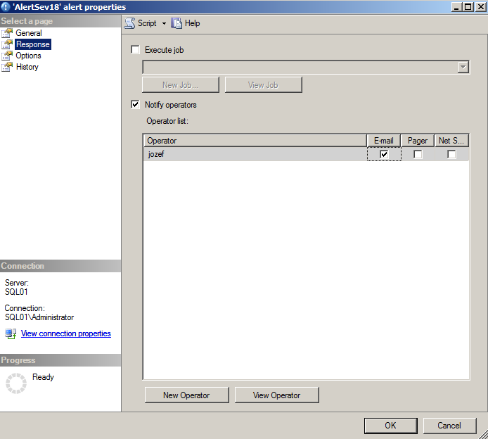 SQL Server 2008 R2 - Labo 4-10 Vraag de eigenschappen op van de alert. Zorg voor een situatie dat de fout optreedt. 1.