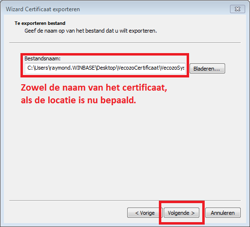 17. De bestandsnaam en locatie is bepaald, klik nu op de