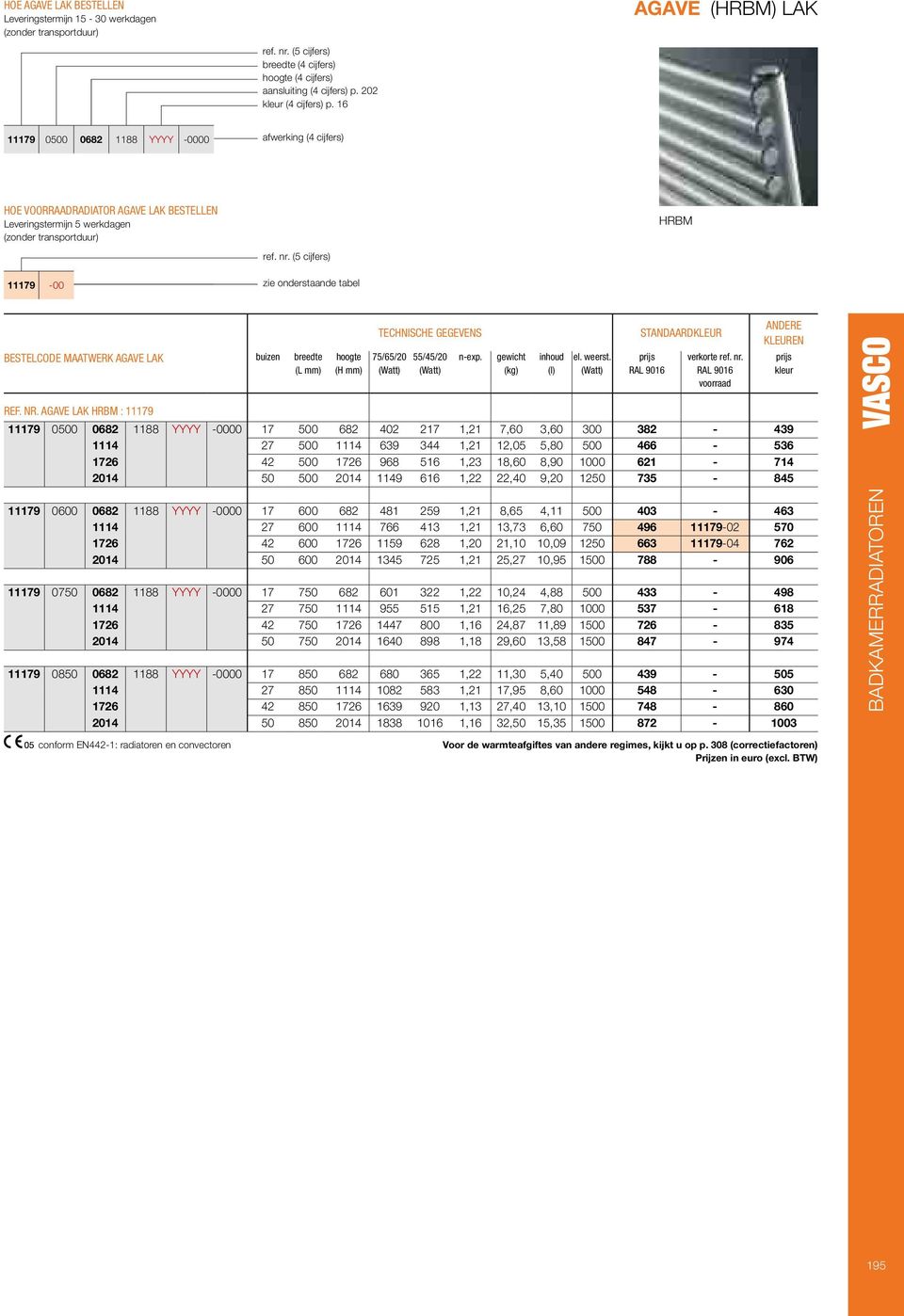 ( cĳ fers ) 11179-00 zie onderstaande tabel BESTECODE MAATWEK AGAVE AK buizen breedte ( mm ) hoogte (H mm ) TECHNISCHE GEGEVENS 7/6/20 //20 n-exp. gewicht (kg ) inhoud (l ) el. weerst.