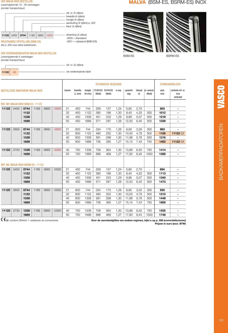 afwerking ( cĳ fers ) -0000 = standaard -0001 = vrĳ staand (BSM-ES ) HOE VOOAADADIATO MAVA INOX BESTEEN everingstermĳ n werkdagen BSM-ES BSM-ES ref. nr.