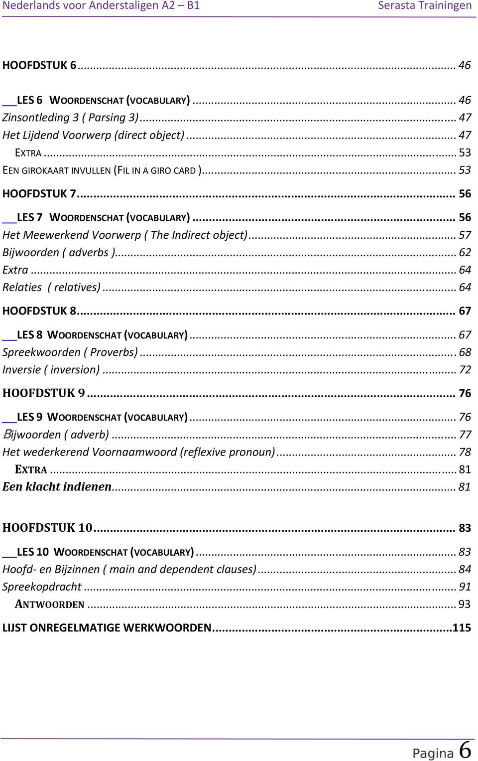 .. 67 LES 8 WOORDENSCHAT (VOCABULARY)... 67 Spreekwoorden ( Proverbs)... 68 Inversie ( inversion)... 72 HOOFDSTUK 9... 76 LES 9 WOORDENSCHAT (VOCABULARY)... 76 Bijwoorden ( adverb).