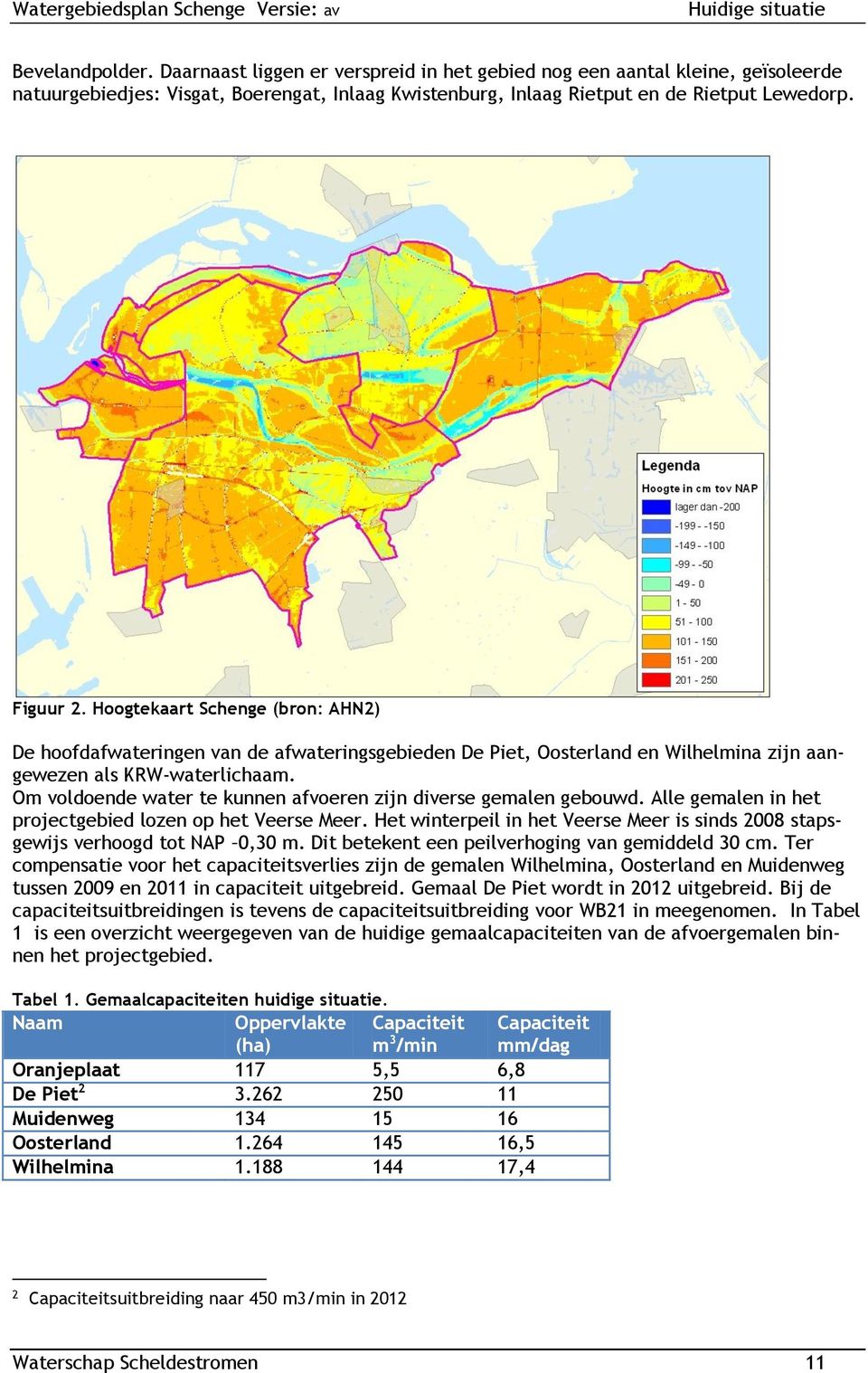 Hoogtekaart Schenge (bron: AHN2) De hoofdafwateringen van de afwateringsgebieden De Piet, Oosterland en Wilhelmina zijn aangewezen als KRW-waterlichaam.