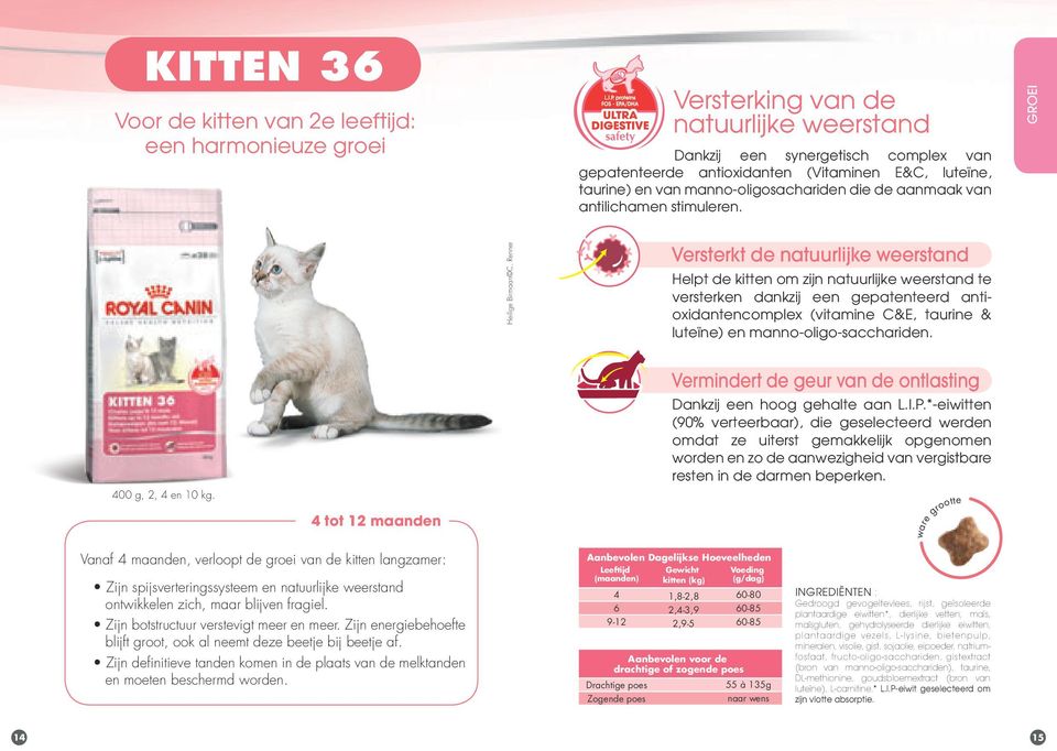 Renner Versterkt de natuurlijke weerstand Helpt de kitten om zijn natuurlijke weerstand te versterken dankzij een gepatenteerd antioxidantencomplex (vitamine C&E, taurine & luteïne) en