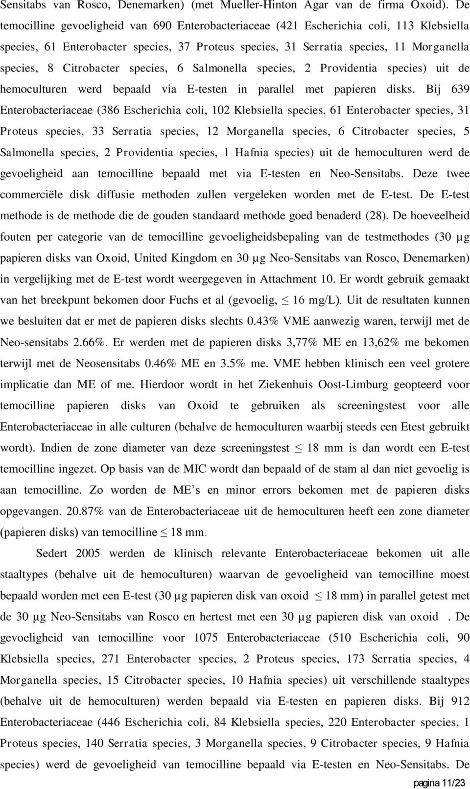 Citrobacter species, 6 Salmonella species, 2 Providentia species) uit de hemoculturen werd bepaald via E-testen in parallel met papieren disks.