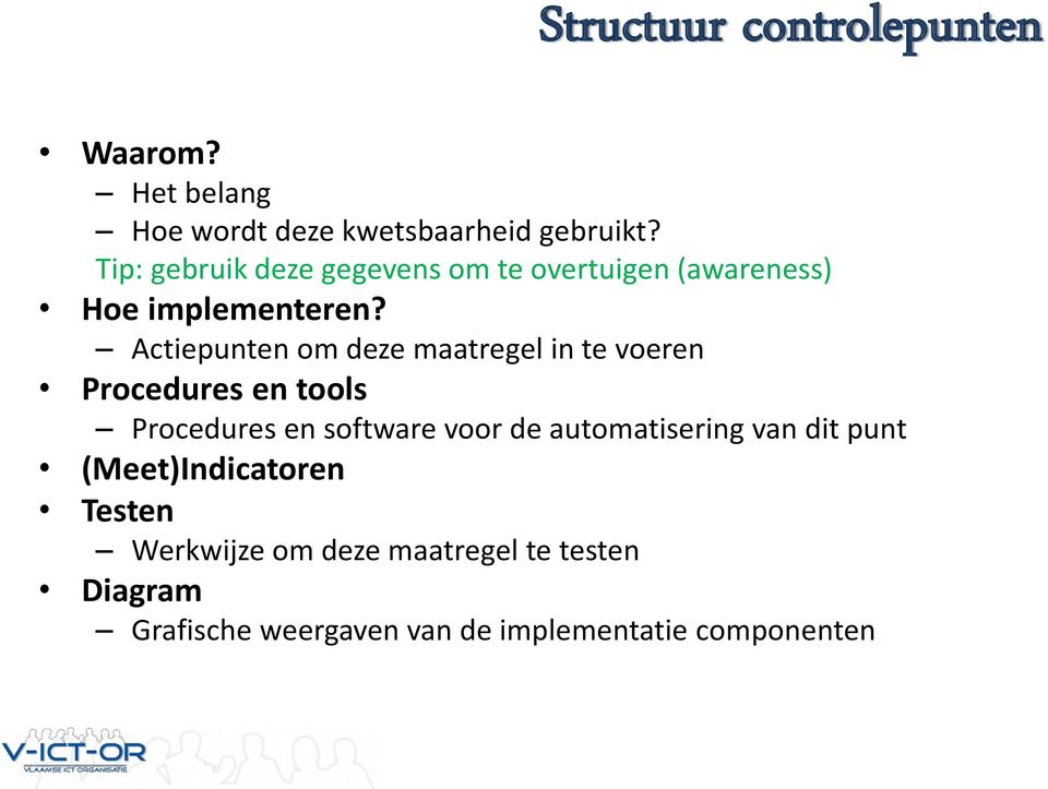 Actiepunten om deze maatregel in te voeren Procedures en tools Procedures en software voor de