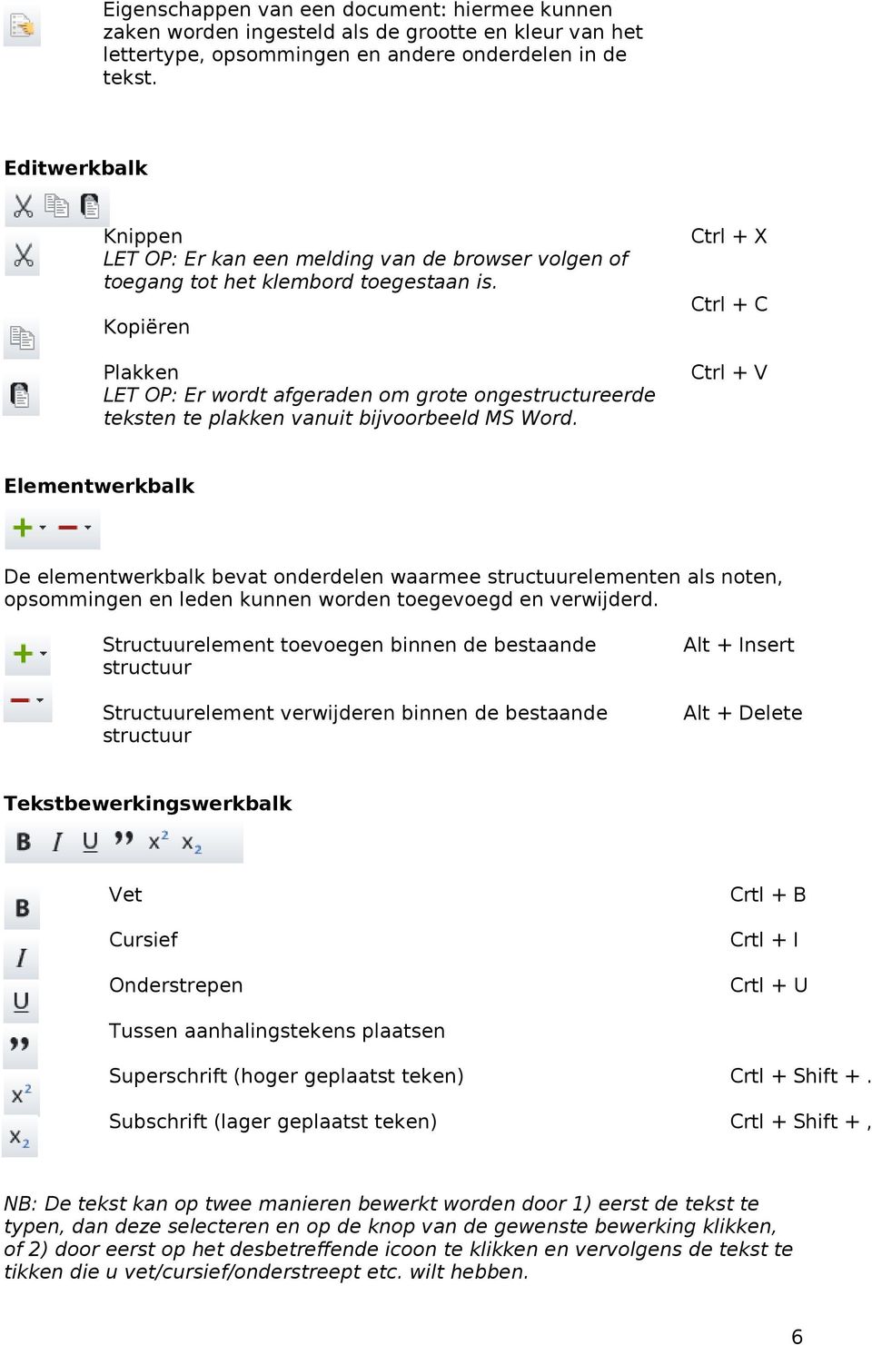 Ctrl + X Ctrl + C Kopiëren Plakken LET OP: Er wordt afgeraden om grote ongestructureerde teksten te plakken vanuit bijvoorbeeld MS Word.