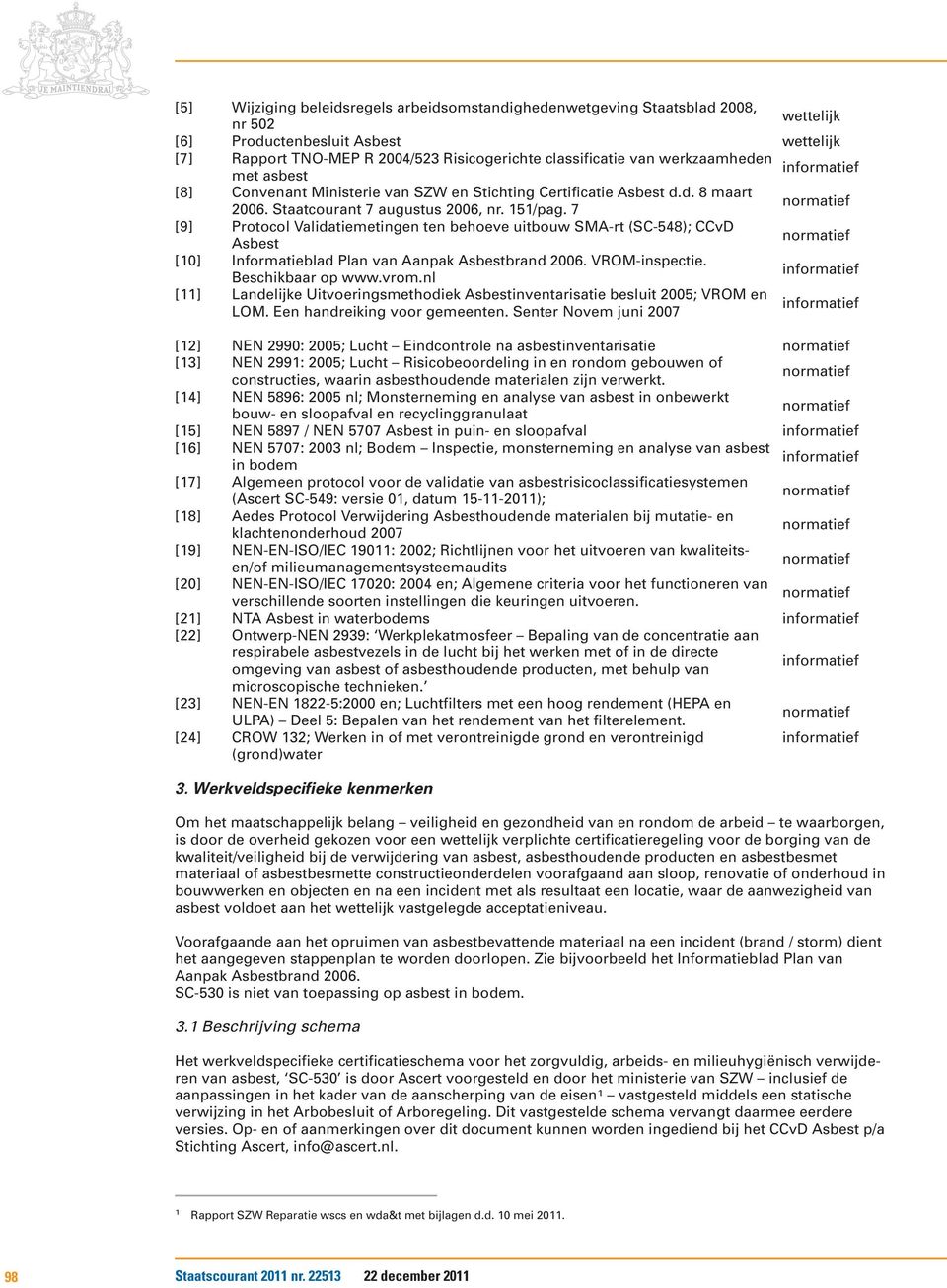 7 normatief [9] Protocol Validatiemetingen ten behoeve uitbouw SMA-rt (SC-548); CCvD Asbest normatief [10] Informatieblad Plan van Aanpak Asbestbrand 2006. VROM-inspectie. Beschikbaar op www.vrom.