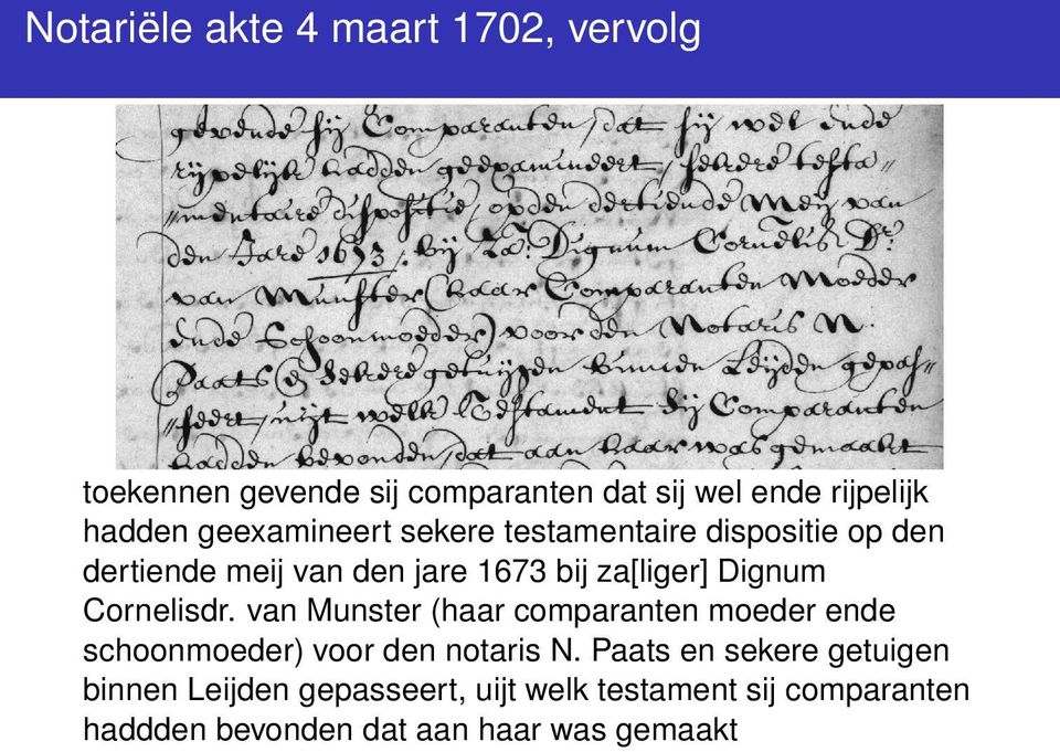 Cornelisdr. van Munster (haar comparanten moeder ende schoonmoeder) voor den notaris N.