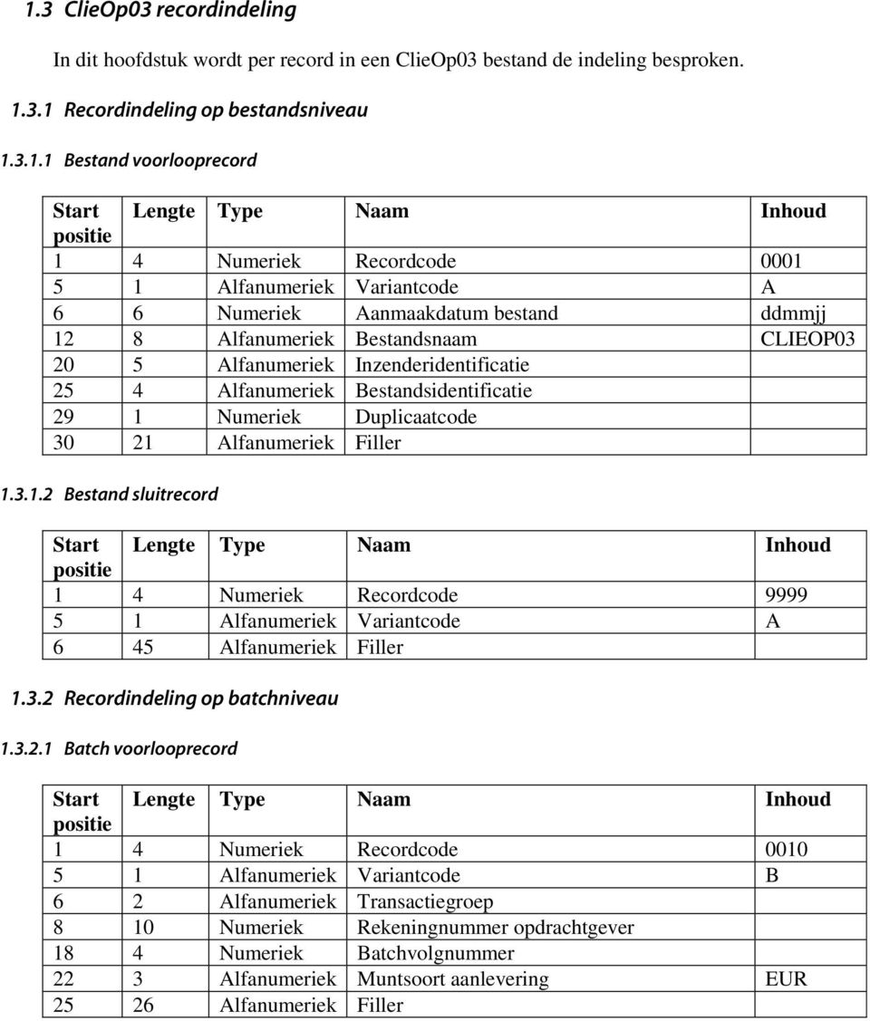 Inzenderidentificatie 25 4 Alfanumeriek Bestandsidentificatie 29 1 