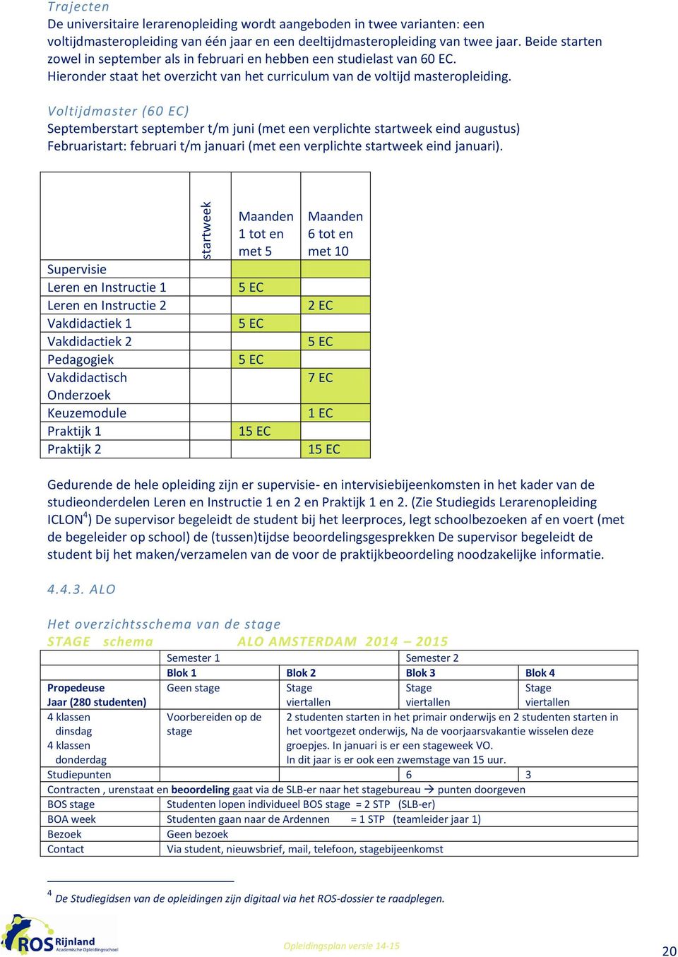 Voltijdmaster (60 EC) Septemberstart september t/m juni (met een verplichte startweek eind augustus) Februaristart: februari t/m januari (met een verplichte startweek eind januari).