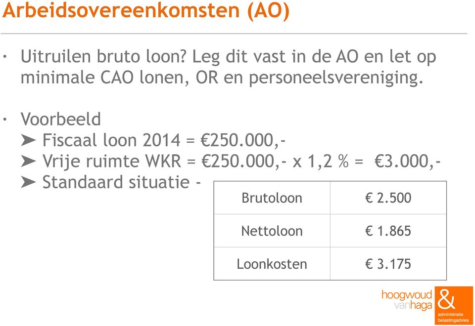 personeelsvereniging. Voorbeeld Fiscaal loon 2014 = 250.