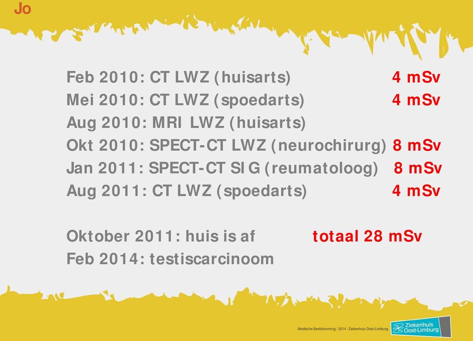 msv Jan 2011: SPECT-CT SIG (reumatoloog) 8 msv Aug 2011: CT LWZ
