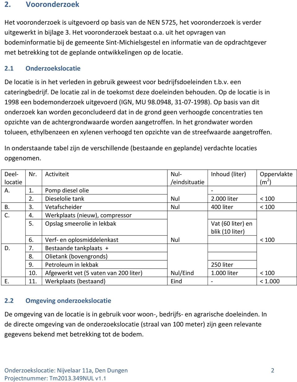 2.1 Onderzoekslocatie De locatie is in het verleden in gebruik geweest voor bedrijfsdoeleinden t.b.v. een cateringbedrijf. De locatie zal in de toekomst deze doeleinden behouden.