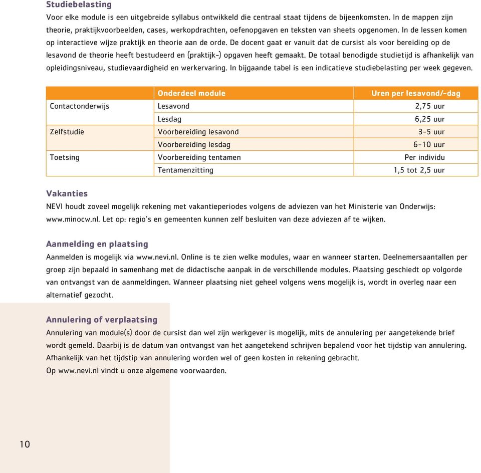 De docent gaat er vanuit dat de cursist als voor bereiding op de lesavond de theorie heeft bestudeerd en (praktijk-) opgaven heeft gemaakt.