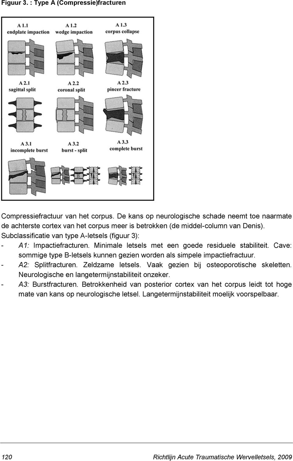Subclassificatie van type A-letsels (figuur 3): - A1: Impactiefracturen. Minimale letsels met een goede residuele stabiliteit.