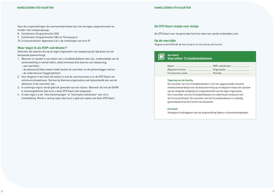 Selecteer die kaarten die op de eigen organisatie van toepassing zijn (op basis van de bestaande planvorming): 1.