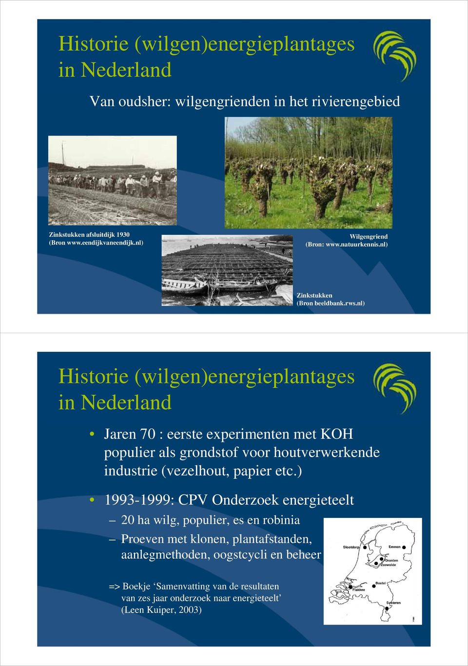 nl) Historie (wilgen)energieplantages in Nederland Jaren 70 : eerste experimenten met KOH populier als grondstof voor houtverwerkende industrie (vezelhout, papier