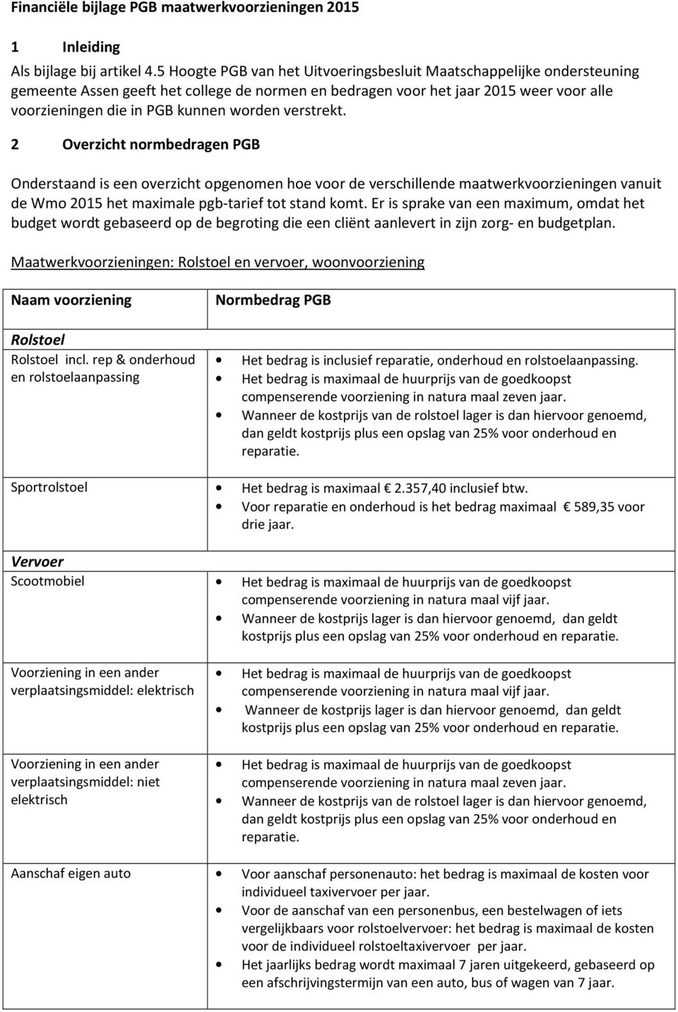 verstrekt. 2 Overzicht normbedragen PGB Onderstaand is een overzicht opgenomen hoe voor de verschillende maatwerkvoorzieningen vanuit de Wmo 2015 het maximale pgb-tarief tot stand komt.