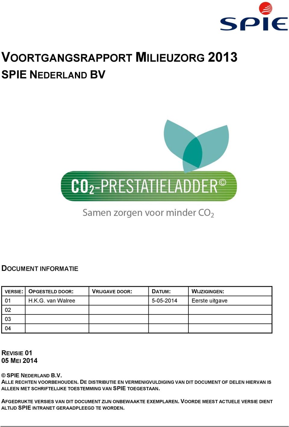 DE DISTRIBUTIE EN VERMENIGVULDIGING VAN DIT DOCUMENT OF DELEN HIERVAN IS ALLEEN MET SCHRIFTELIJKE TOESTEMMING VAN SPIE TOEGESTAAN.