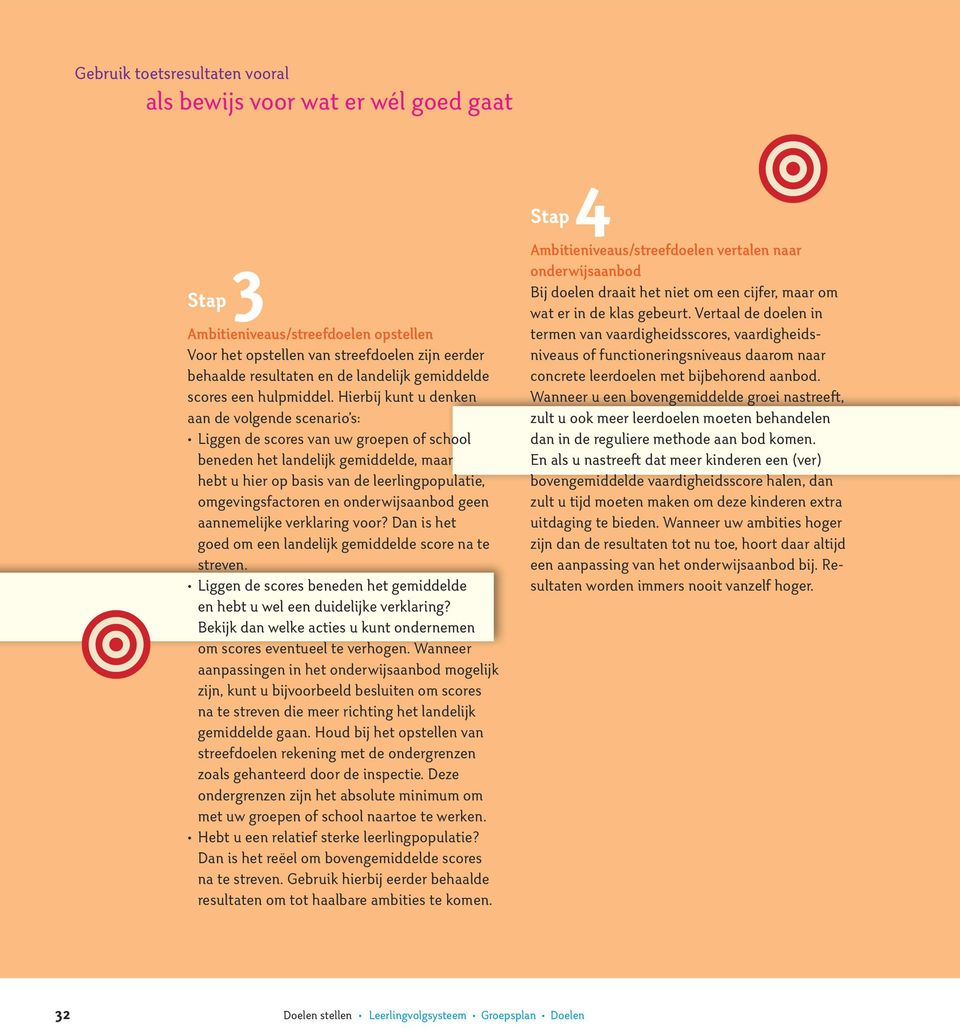 Hierbij kunt u denken aan de volgende scenario s: Liggen de scores van uw groepen of school beneden het landelijk gemiddelde, maar hebt u hier op basis van de leerlingpopulatie, omgevingsfactoren en