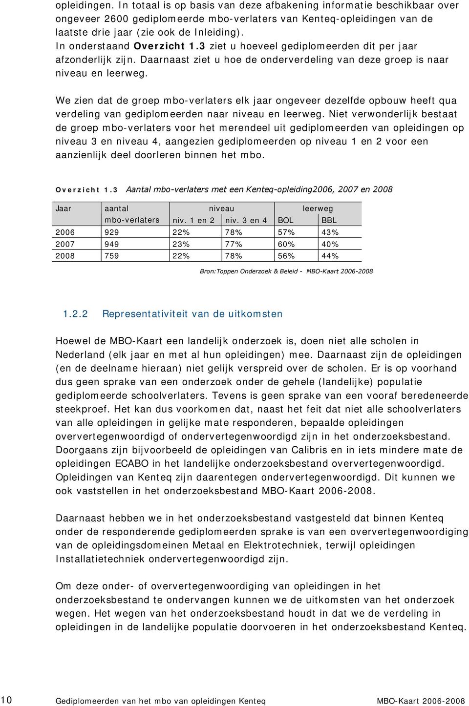 We zien dat de groep mbo-verlaters elk jaar ongeveer dezelfde opbouw heeft qua verdeling van gediplomeerden naar niveau en leerweg.