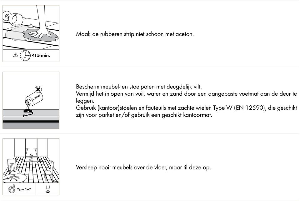 Vermijd het inlopen van vuil, water en zand door een aangepaste voetmat aan de deur te leggen.