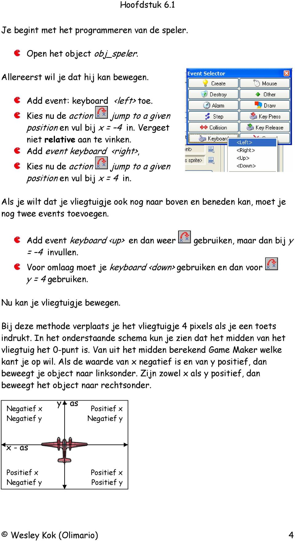 Als je wilt dat je vliegtuigje ook nog naar boven en beneden kan, moet je nog twee events toevoegen. Add event keyboard <up> en dan weer = 4 invullen.