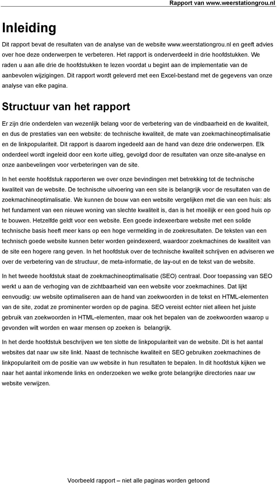 Dit rapport wordt geleverd met een Excel-bestand met de gegevens van onze analyse van elke pagina.