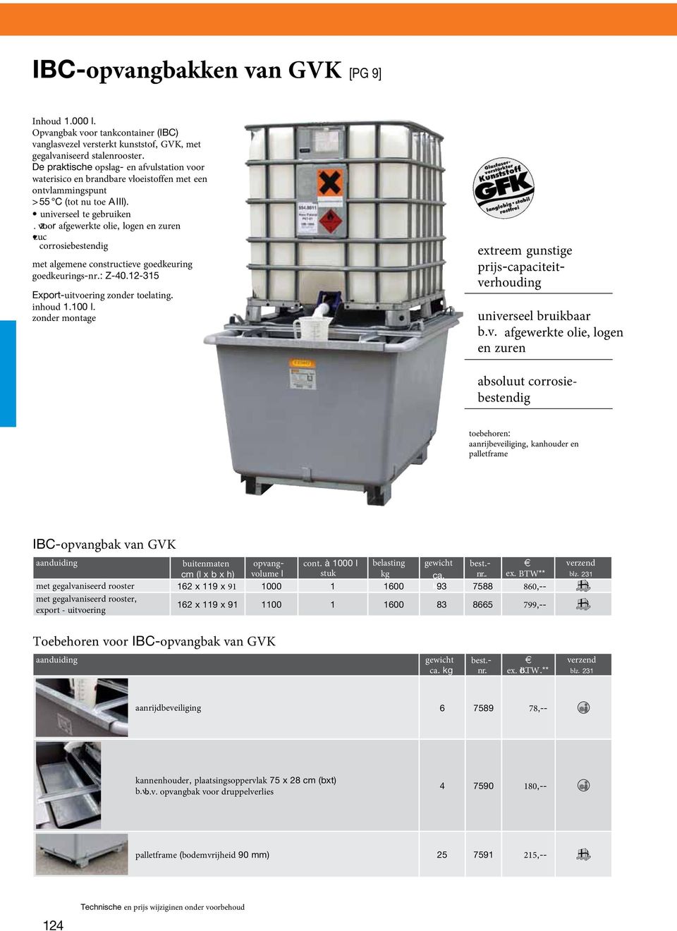 afgewerkte olie, logen en zuren zuc corrosiebestendig met algemene constructieve goedkeuring goedkeurings-: Z-40.12-315 Export-uitvoering zonder toelating. inhoud 1.100 l.