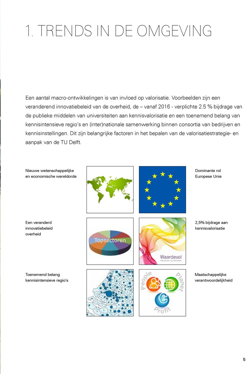 van bedrijven en kennisinstellingen. Dit zijn belangrijke factoren in het bepalen van de valorisatiestrategie- en aanpak van de TU Delft.