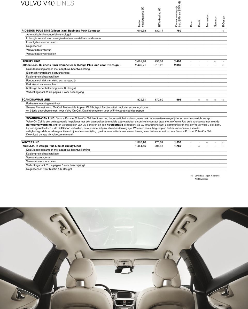 lendesteun Instaplijsten voorportieren Regensensor Verwarmbare voorruit Verwarmbare voorstoelen LUXURY LINE 2.061,98 433,02 2.495 - - - p - (alleen i.c.m. Business Pack Connect en R-Design Plus Line voor R-Design ) 2.