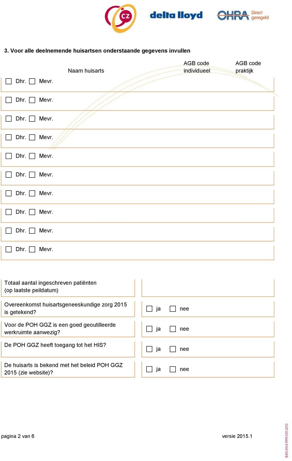 huisartsgeskundige zorg 2015 is getekend? Voor de POH GGZ is een goed geoutilleerde werkruimte aanwezig?