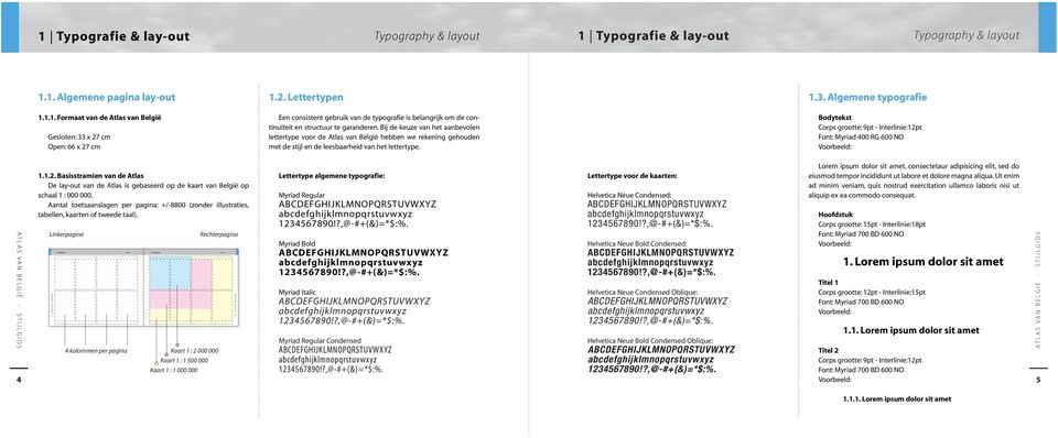 Bodytekst Font: Myriad 4 RG 6 NO ATLAS VAN BELGIË - STIJLGIDS 4 1.1.2. Basisstramien van de Atlas De lay-out van de Atlas is gebaseerd op de kaart van België op schaal 1 :.