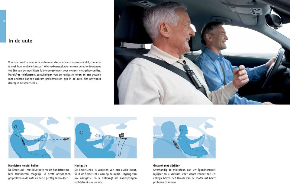 Handsfree telefoneren, aanwijzingen van de navigatie horen en een gesprek met anderen kunnen daarom problematisch zijn in de auto. Het antwoord daarop is de SmartLink+.