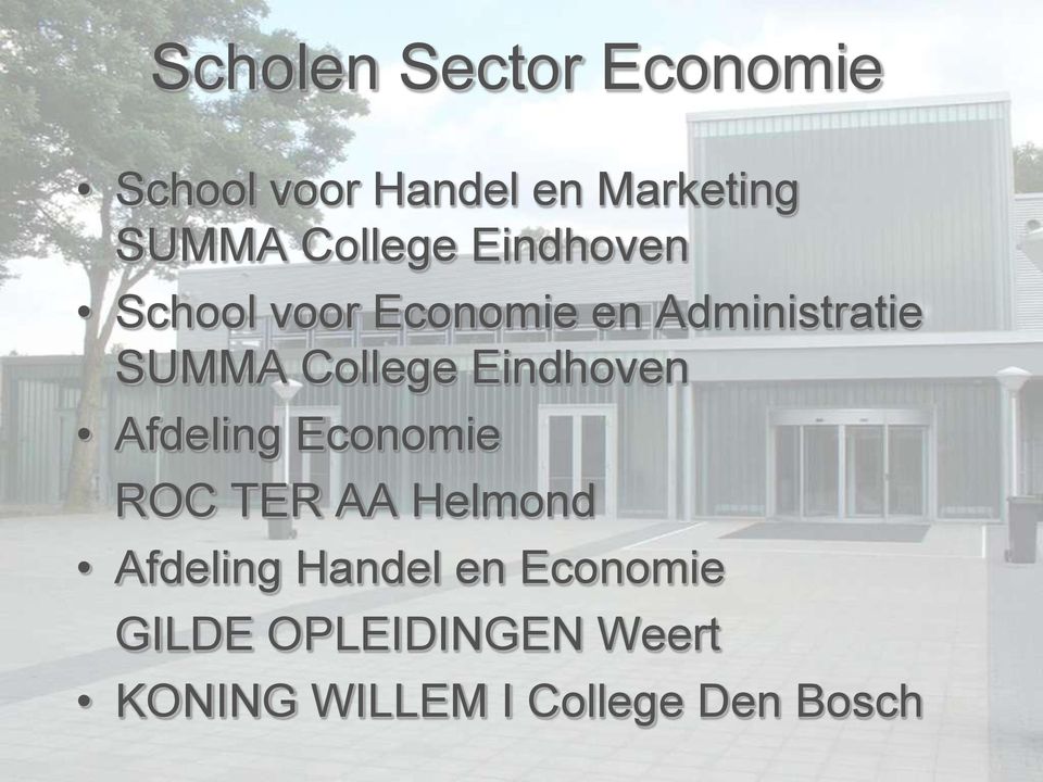 College Eindhoven Afdeling Economie ROC TER AA Helmond Afdeling