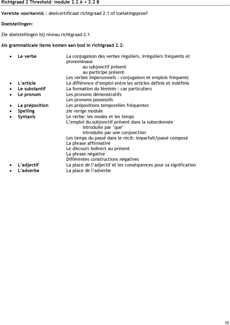 2: Le verbe La conjugaison des verbes réguliers, irréguliers fréquents et pronominaux au subjonctif présent au participe présent Les verbes impersonnels : conjugaison et emplois fréquents L article