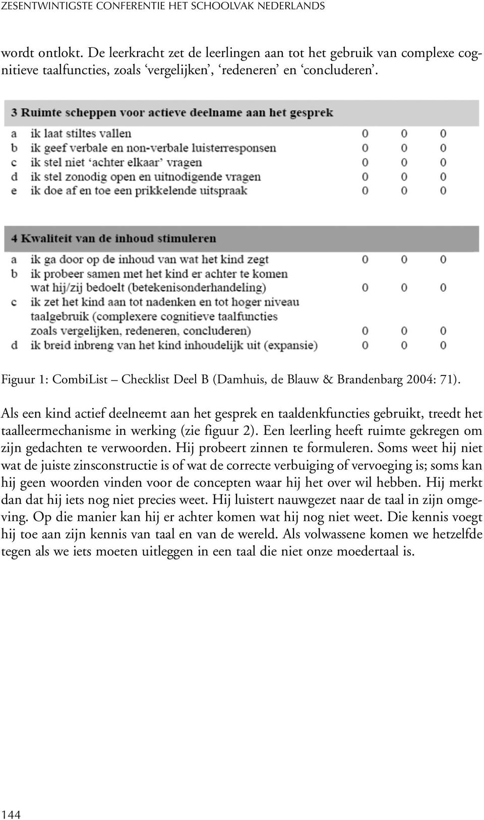 Figuur 1: CombiList Checklist Deel B (Damhuis, de Blauw & Brandenbarg 2004: 71).