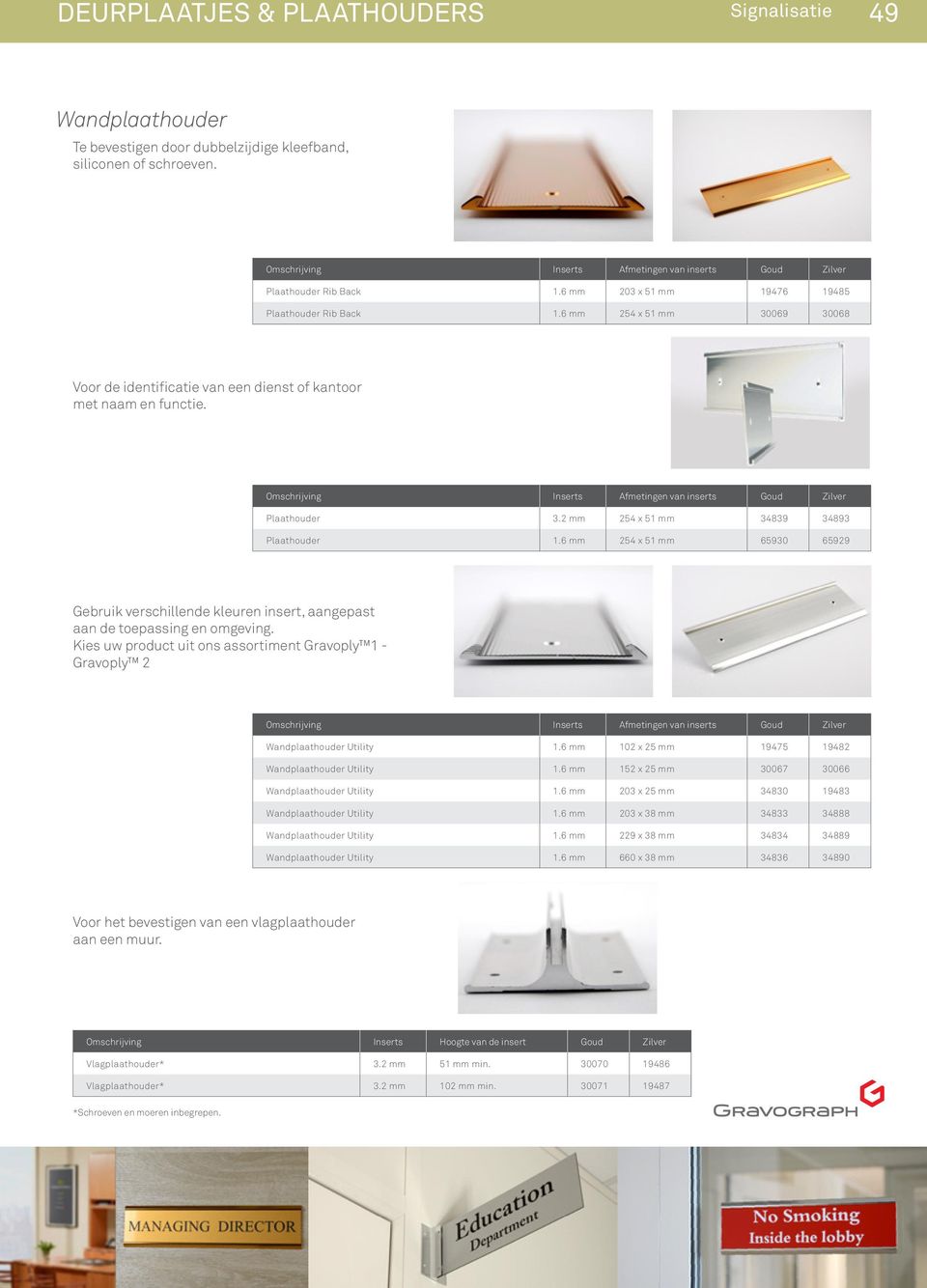 Inserts Afmetingen van inserts Goud Zilver Plaathouder 3.2 mm 254 x 51 mm 34839 34893 Plaathouder 1.