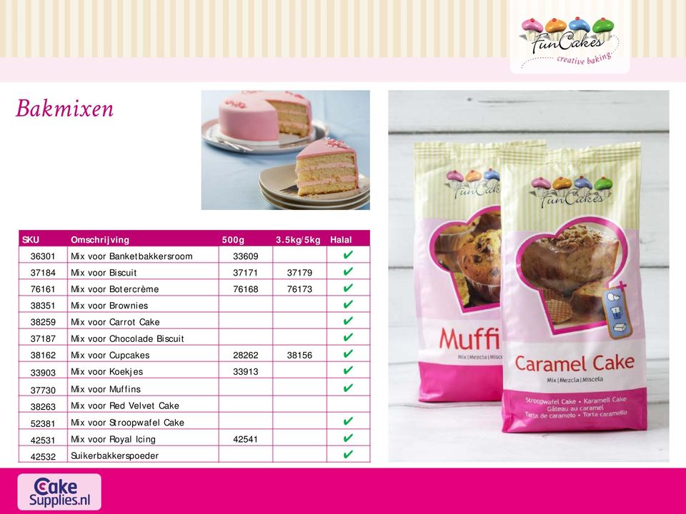 Botercrème 76168 76173 38351 Mix voor Brownies 38259 Mix voor Carrot Cake 37187 Mix voor Chocolade Biscuit 38162