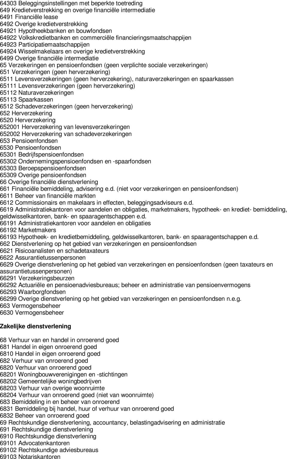 intermediatie 65 Verzekeringen en pensioenfondsen (geen verplichte sociale verzekeringen) 651 Verzekeringen (geen herverzekering) 6511 Levensverzekeringen (geen herverzekering), naturaverzekeringen