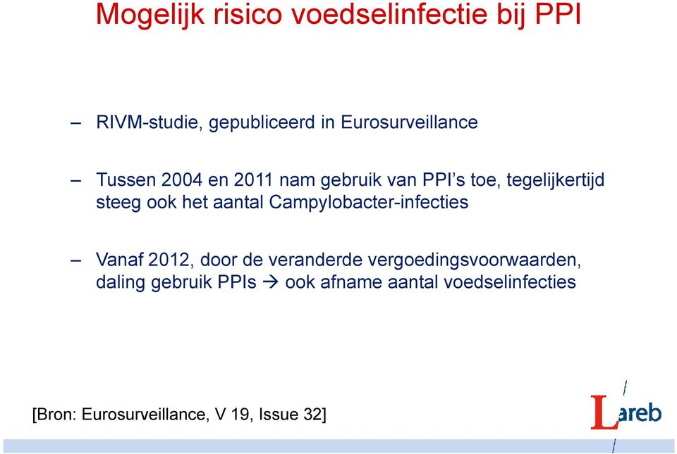 Campylobacter-infecties Vanaf 2012, door de veranderde vergoedingsvoorwaarden, daling